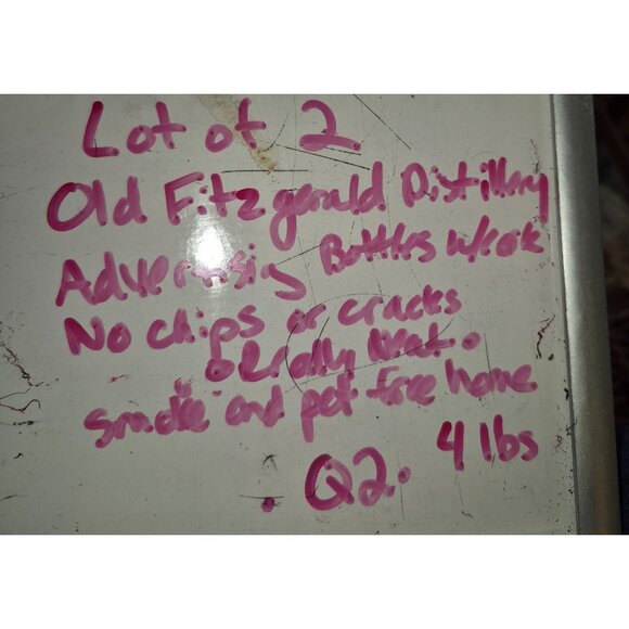 Vintage Glass Decanter Pair With Stoppers - Old Fitzgerald Prime & Green/Gold Fl - Picture 11 of 11